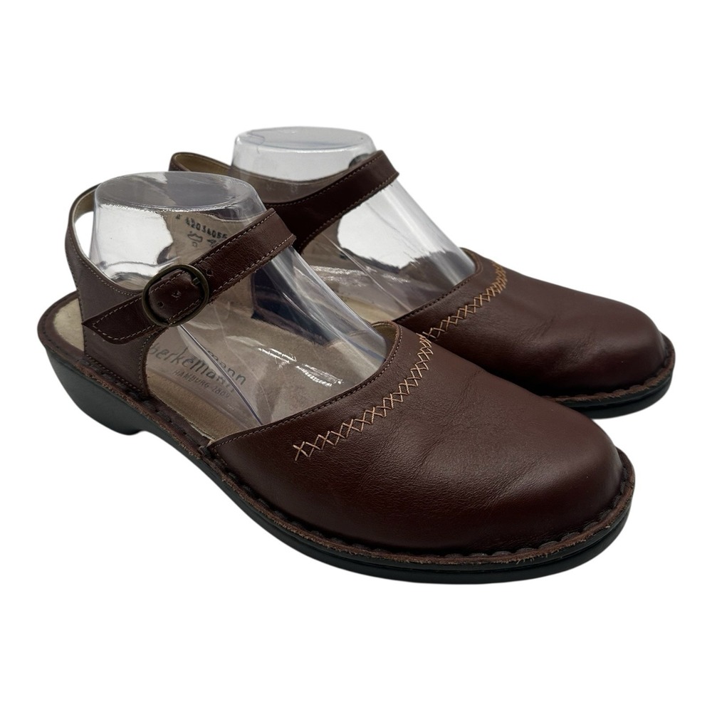 Berkemann Mary Jane‎ Shoes Womens Sz 8 Brown Leather Adjustable Heel Mules Clogs